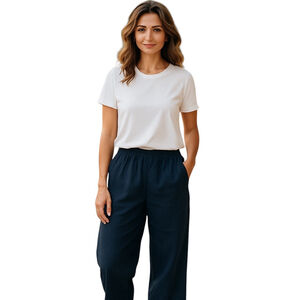 Charter Club Luxury Linen Pants Womens L Blue Pull On Straight Leg Casual Spring